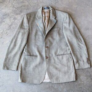 Vintage Lauren Ralph Lauren Tan Gray Wool Two Button Suit Jacket size 40R